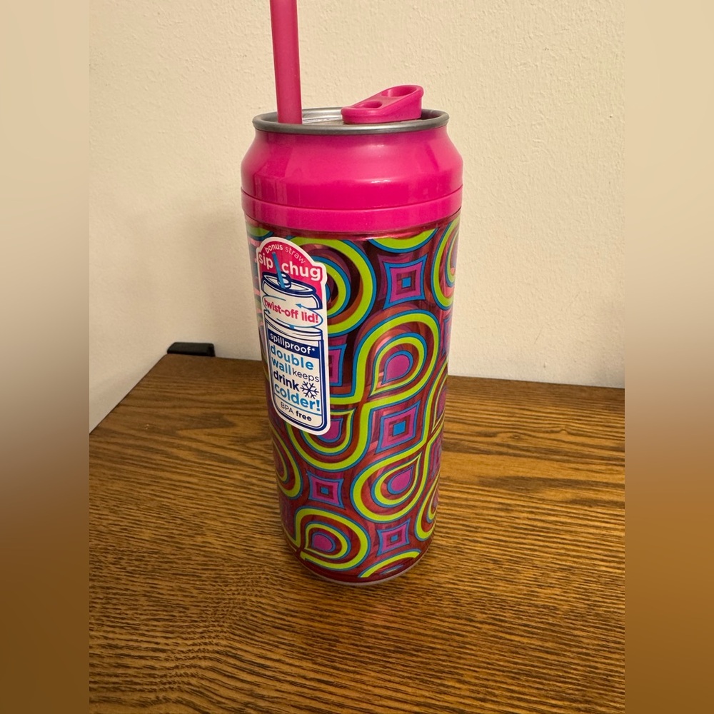NWT Cool Gear 16oz "Sip Chug" Can Tumbler Pink Kaleidoscope Retro